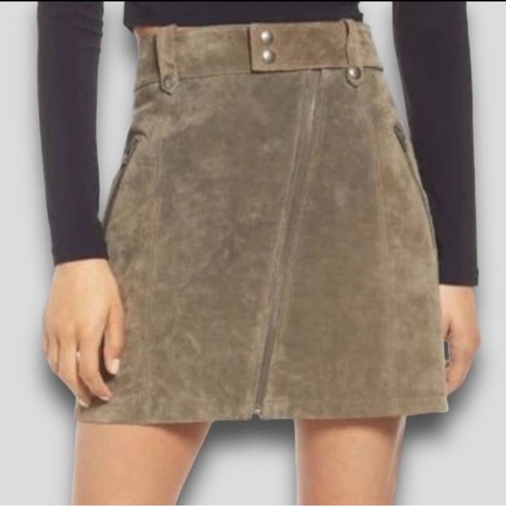 Women's Taupe Suede A-Line Zip Skirt